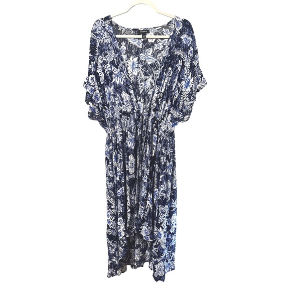torrid Tops - Torrid Cinch Waist Kimono Blue White Floral Plus Size 1/2 Crinkle Gauze Flowy